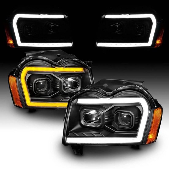 Μπροστινά Φανάρια Set Για Jeep Grand Cherokee 05-08 WK DRL Led Tube Μαύρα H7/H1 Manual