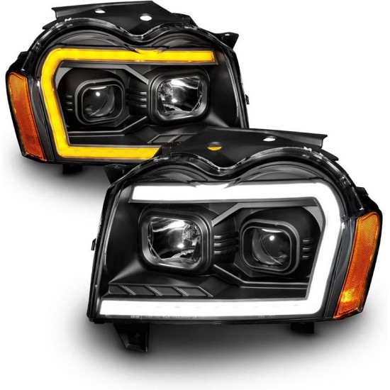 Μπροστινά Φανάρια Set Για Jeep Grand Cherokee 05-08 WK DRL Led Tube Μαύρα H7/H1 Manual