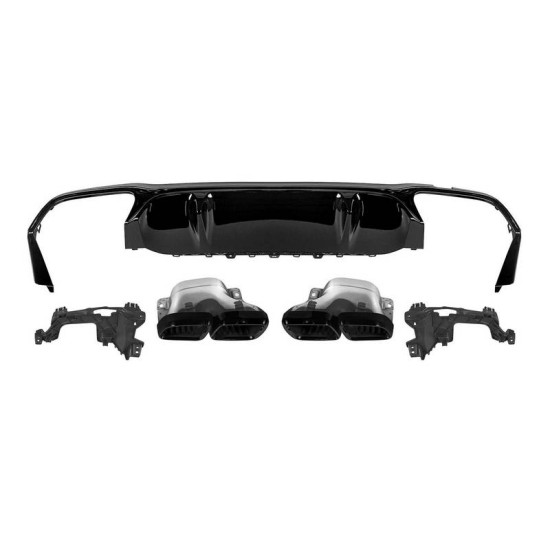 Diffuser Πίσω Προφυλακτήρα Για Mercedes-Benz E-Class W213 19+ Facelift Amg Look Για Amg Line Προφυλακτήρες Σετ Με Μπούκες Total Black Από Abs Πλαστικό