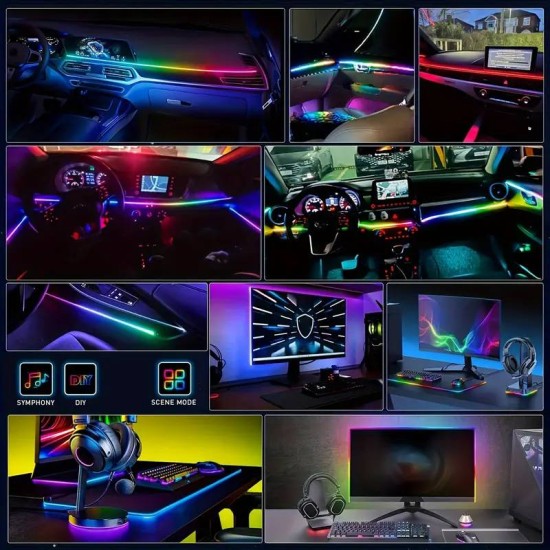 Ambient Light Διακοσμητικός Φωτισμός Οπτική Ίνα Αυτοκινήτου Dynamic Με Bluetooth & Τηλεχειριστήριο 1 Τεμάχιο 120cm Με σύνδεση Usb