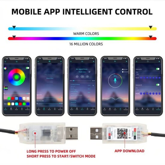 Ambient Light Διακοσμητικός Φωτισμός Οπτική Ίνα Αυτοκινήτου Dynamic Με Bluetooth & Τηλεχειριστήριο 1 Τεμάχιο 120cm Με σύνδεση Usb