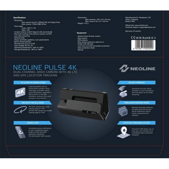 Κάμερα Καταγραφής Πορείας 2 Channel Wi-fi FHD+HD Neoline Pulse 4K