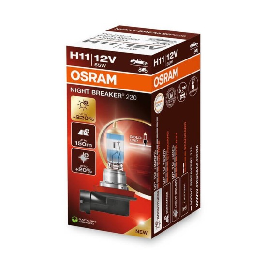 Λάμπα Αλογόνου H11 12V 55w Night Braker +220% Osram 64211NB220 1 Τεμάχιο Λάμπα Αλογόνου H11 12V 55w Night Braker +220% Osram 64211NB220 1 Τεμάχιο