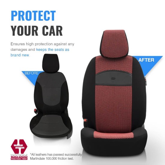 Καλύμματα Αυτοκινήτου Otom Smart Design Universal Ύφασμα / Δερματίνη Σετ Εμπρός / Πίσω 11 Τεμαχίων Μαύρο / Κόκκινο SLTSMT103-NZ