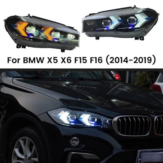 Μπροστινά Φανάρια Set Για Bmw X5 F15 (2013-2018) / X6 F16 (2014-2019) Conversion to G05 / G06 Look Μαύρα Carner