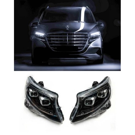 Μπροστινά Φανάρια Set Για Mercedes-Benz Vito W447 14-24 W448 2025 Look DRL Led Tube Μαύρα Carner
