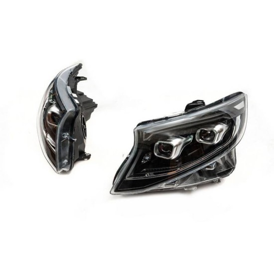 Μπροστινά Φανάρια Set Για Mercedes-Benz Vito W447 14-24 W448 2025 Look DRL Led Tube Μαύρα Carner