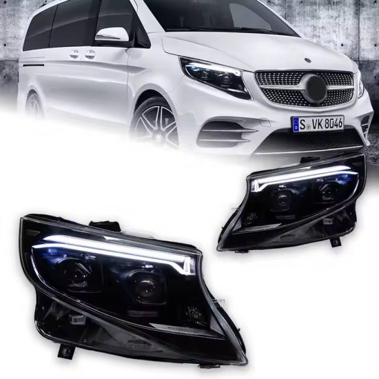 Μπροστινά Φανάρια Set Για Mercedes-Benz Vito W447 14-24 W448 2025 Look DRL Led Tube Μαύρα Carner