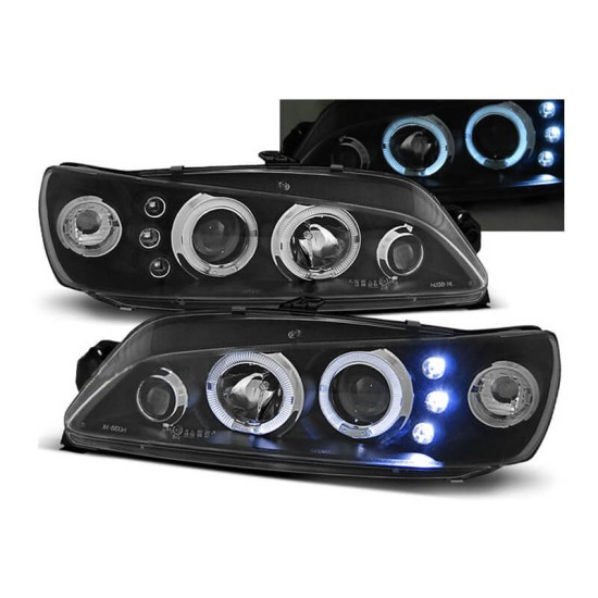 Μπροστινά Φανάρια Set Για Peugeot 306 97-01 Angel Eyes Μαύρα H1/H1 JunYan