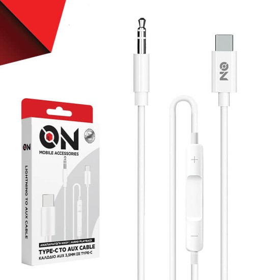 Καλώδιο Ήχου Aux 3.5mm Σε Type-c Λευκό 1m ON Mobile Accessories 1 Τεμάχιο