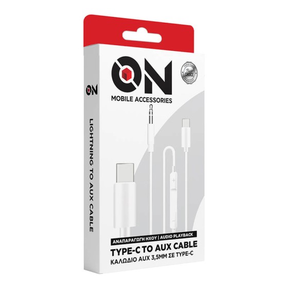 Καλώδιο Ήχου Aux 3.5mm Σε Type-c Λευκό 1m ON Mobile Accessories 1 Τεμάχιο