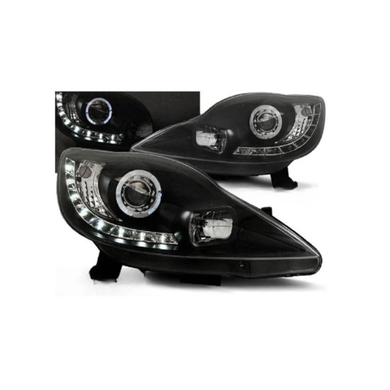 Μπροστινά Φανάρια Set Για Peugeot 107 05-11 Angel Eyes Μαύρα H3/H1 Manual JunYan