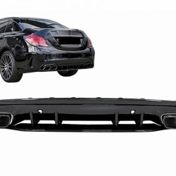 Diffuser Πίσω Προφυλακτήρα Για Mercedes-Benz C-Class W205 14-20 Sedan Amg 63 Look Με Μαύρες Μπούκες