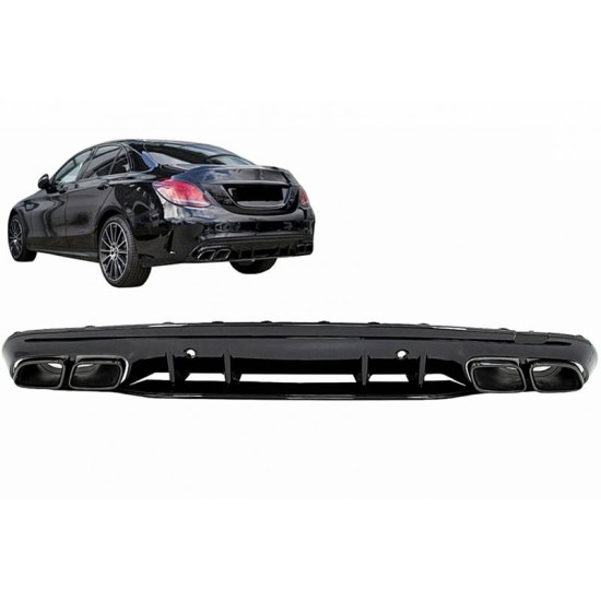 Diffuser Πίσω Προφυλακτήρα Για Mercedes-Benz C-Class W205 14-20 Sedan Amg 63 Look Με Μαύρες Μπούκες