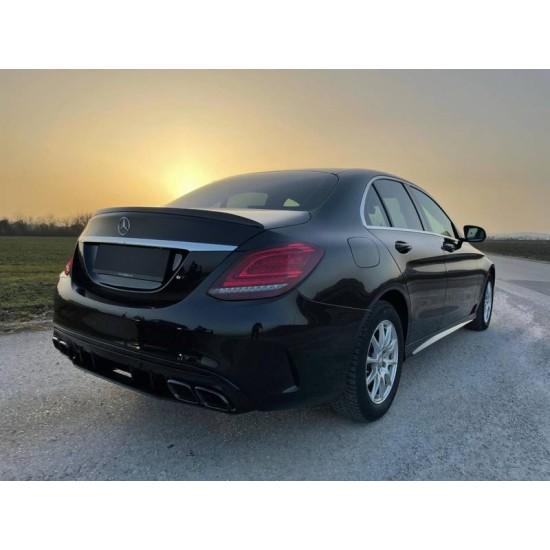 Diffuser Πίσω Προφυλακτήρα Για Mercedes-Benz C-Class W205 14-20 Sedan Amg 63 Look Με Μαύρες Μπούκες