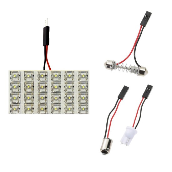 Led Πλαφονιέρας 24 Led 12volt Με 5 Αντάπτορες Λευκό 1 Τεμάχιο