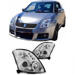Μπροστινά Φανάρια Set Για Suzuki Swift 05-10 Angel Eyes & Led Χρωμίου H1/H1 Manual JunYan Μπροστινά Φανάρια Set Για Suzuki Swift 05-10 Angel Eyes & Led Χρωμίου H1/H1 Manual JunYan