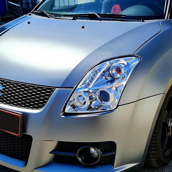 Μπροστινά Φανάρια Set Για Suzuki Swift 05-10 Angel Eyes & Led Χρωμίου H1/H1 Manual JunYan