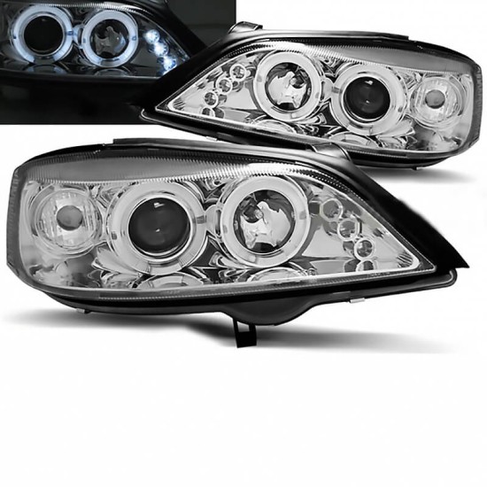 Μπροστινά Φανάρια Set Για Opel Astra G 98-04 Angel Eyes & Led Χρωμίου H1/H1 JunYan