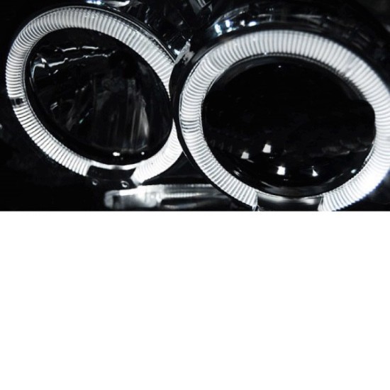 Μπροστινά Φανάρια Set Για Nissan Navara D22 01-04 Angel Eyes & Led Χρωμίου H1/H1 Manual JunYan
