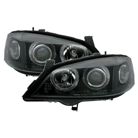 Μπροστινά Φανάρια Set Για Opel Astra G 97-04 Angel Eyes Μαύρα H7/H7 Depo