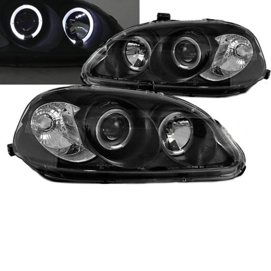 Μπροστινά Φανάρια Set Για Honda Civic 99-02 Angel Eyes Μαύρα H1/H1 Manual Sonar