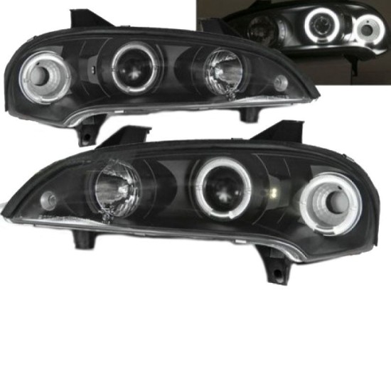 Μπροστινά Φανάρια Set Για Opel Tigra 94-00 Angel Eyes & Led Μαύρα H1/H1 Sonar