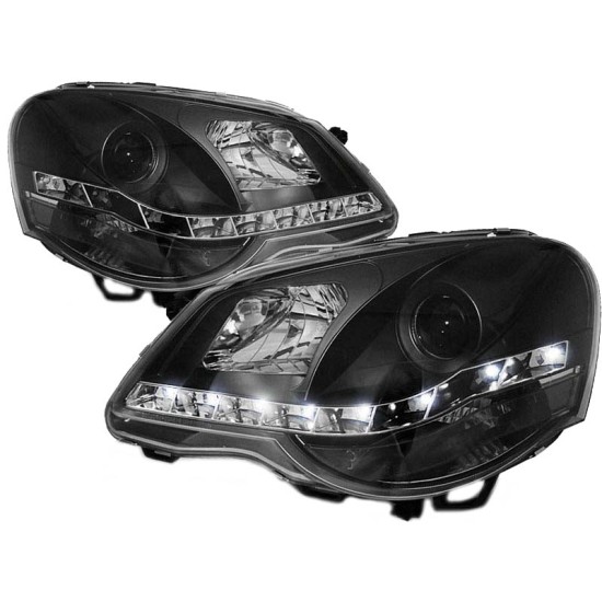 Μπροστινά Φανάρια Set Για Vw Polo 9N3 05-09 DRL Μαύρα H1/H1 Sonar