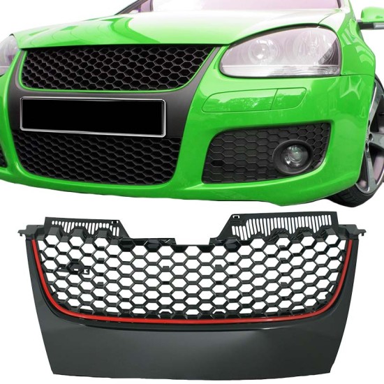 Μάσκα Για Vw Golf V (5) 03-08 / Jetta 05-11 GTI Look Χωρίς Σήμα Κυψελωτή Με Κόκκινο Σιρίτι 1 Τεμάχιο