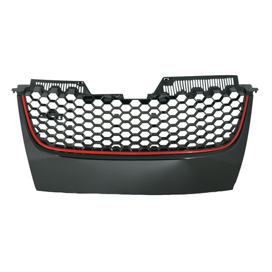 Μάσκα Για Vw Golf V (5) 03-08 / Jetta 05-11 GTI Look Χωρίς Σήμα Κυψελωτή Με Κόκκινο Σιρίτι 1 Τεμάχιο