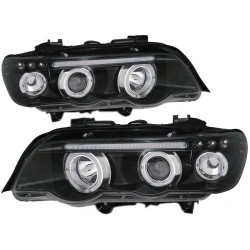 Μπροστινά Φανάρια Set Για Bmw X5 E53 99-03 Angel Eyes & Led Μαύρα H1/H1 JunYan Μπροστινά Φανάρια Set Για Bmw X5 E53 99-03 Angel Eyes & Led Μαύρα H1/H1 JunYan
