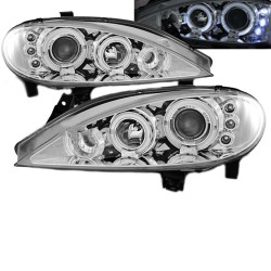 Μπροστινά Φανάρια Set Για Renault Megane 99-02 Angel Eyes & Led Μαύρα H1/H1 JunYan Μπροστινά Φανάρια Set Για Renault Megane 99-02 Angel Eyes & Led Μαύρα H1/H1 JunYan
