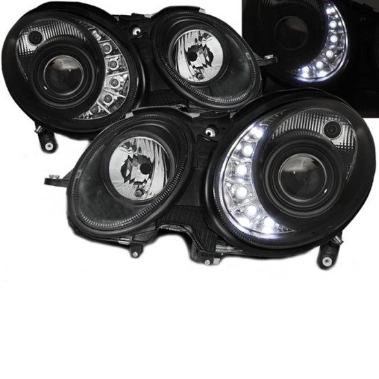 Μπροστινά Φανάρια Set Για Mercedes-Benz E-Class W211 06-09 DRL Μαύρα H7/H7 Με Μοτέρ Sonar