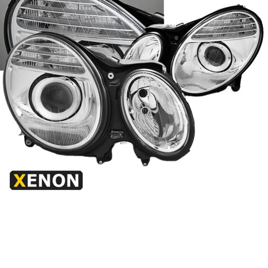 Μπροστινά Φανάρια Set Για Mercedes-Benz E-Class W211 02-06 Χρωμίου Facelift Look D2S/H7 (Xenon) Με Μοτέρ Depo