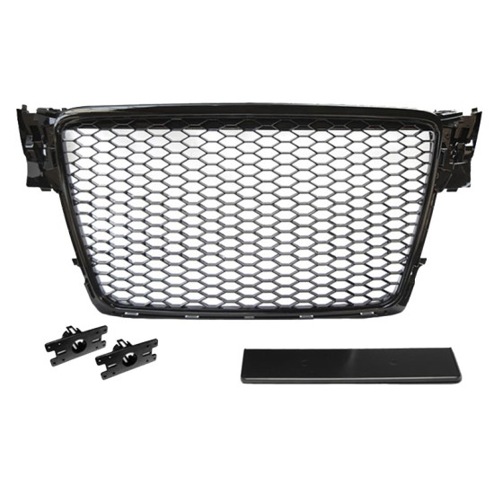 Μάσκα Για Audi A4 B8 08-11 RS4 Look Κυψελωτή Γυαλιστερό Μαύρο 1 Τεμάχιο