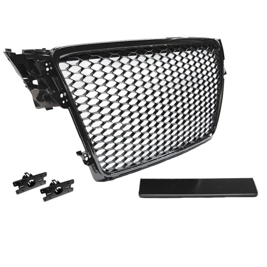 Μάσκα Για Audi A4 B8 08-11 RS4 Look Κυψελωτή Γυαλιστερό Μαύρο 1 Τεμάχιο