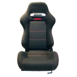 Καθίσματα Bucket Zeus Ύφασμα Μαύρα Με Κόκκινες Ραφές Και Carner Logo Ζευγάρι 2 Τεμαχίων