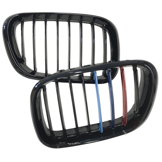 Καρδιές Μάσκας Για Bmw X5 E53 99-03 M Look Tri-Color Μαύρο Γυαλιστερό 2 Τεμάχια
