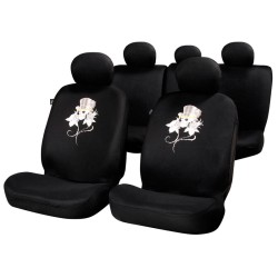 Καλύμματα Υφασμάτινα "Rose & Skull" Μαύρα Σετ Εμπρός-Πίσω 10 Τεμάχια FUN885F