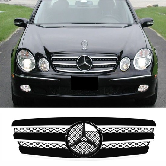 Μάσκα Για Mercedes-Benz E-Class W211 02-06 Amg Look Με 3 Γρίλιες Μαύρο/Χρώμιο 1 Τεμάχιο
