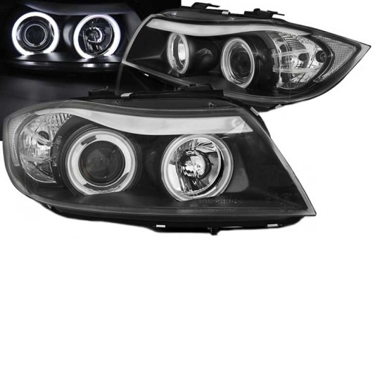 Μπροστινά Φανάρια Set Για Bmw 3 E90 / E91 05-08 ccfl Angel Eyes Μαύρα H7/H1 Sonar