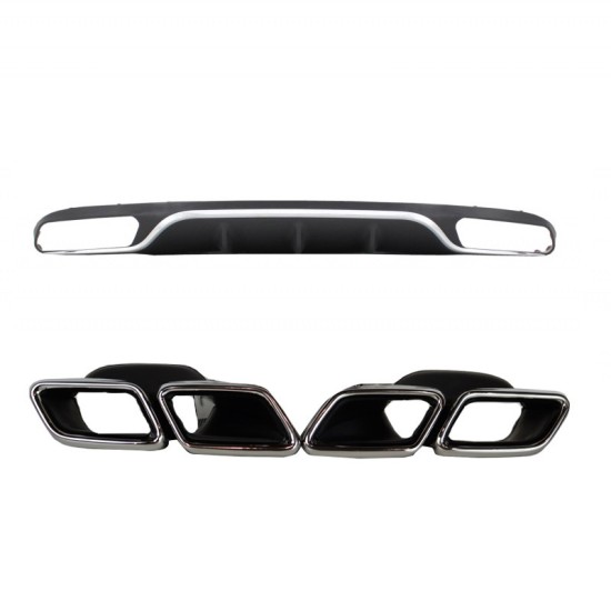 Diffuser Πίσω Προφυλακτήρα Για Mercedes-Benz E-Class W213 16-19 Amg Look Για Απλούς Προφυλακτήρες Σετ Με Μπούκες Από Abs Πλαστικό