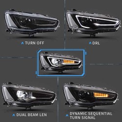 Μπροστινά Φανάρια Set Για Mitsubishi Lancer 07-17 DRL Led Tube & Dynamic Φλας Μαύρο/Χρώμιο H7 Manual VLAND Μπροστινά Φανάρια Set Για Mitsubishi Lancer 07-17 DRL Led Tube & Dynamic Φλας Μαύρο/Χρώμιο H7 Manual VLAND