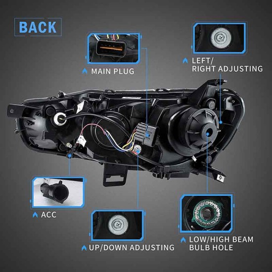 Μπροστινά Φανάρια Set Για Mitsubishi Lancer 07-17 DRL Led Tube & Dynamic Φλας Μαύρο/Χρώμιο H7 Manual VLAND