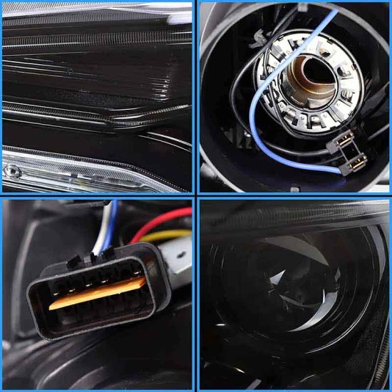 Μπροστινά Φανάρια Set Για Mitsubishi Lancer 07-17 DRL Led Tube & Dynamic Φλας Μαύρο/Χρώμιο H7 Manual VLAND