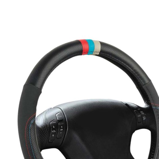 Κάλυμμα Τιμονιού Δερματίνη Tricolore M- Sport Μαύρο με 3 χρώματα ///Μ Medium 37-39cm