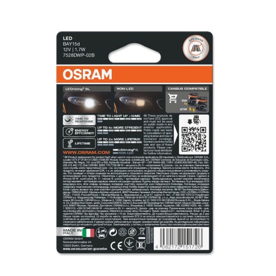 Λάμπες Led P21/5W Διπολικές BAY15D 12volt 1.7 watt Λευκές  White 7528DWP-02B 2 Τεμάχια