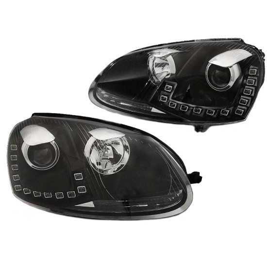 Μπροστινά Φανάρια Set Για Vw Golf V (5) 03-08 DRL Μαύρα H7/H1 Με Μοτέρ Eagle Eyes