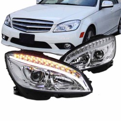 Μπροστινά Φανάρια Set Για Mercedes-Benz C-Class W204 07-10 DRL Tube Lights W222 Look Dynamic Φλας Χρωμίου H9/H9 Με Μοτέρ JunYan Μπροστινά Φανάρια Set Για Mercedes-Benz C-Class W204 07-10 DRL Tube Lights W222 Look Dynamic Φλας Χρωμίου H9/H9 Με Μοτέρ JunYan