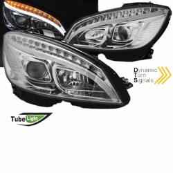 Μπροστινά Φανάρια Set Για Mercedes-Benz C-Class W204 07-10 DRL Tube Lights W222 Look Dynamic Φλας Χρωμίου H9/H9 Με Μοτέρ JunYan Μπροστινά Φανάρια Set Για Mercedes-Benz C-Class W204 07-10 DRL Tube Lights W222 Look Dynamic Φλας Χρωμίου H9/H9 Με Μοτέρ JunYan